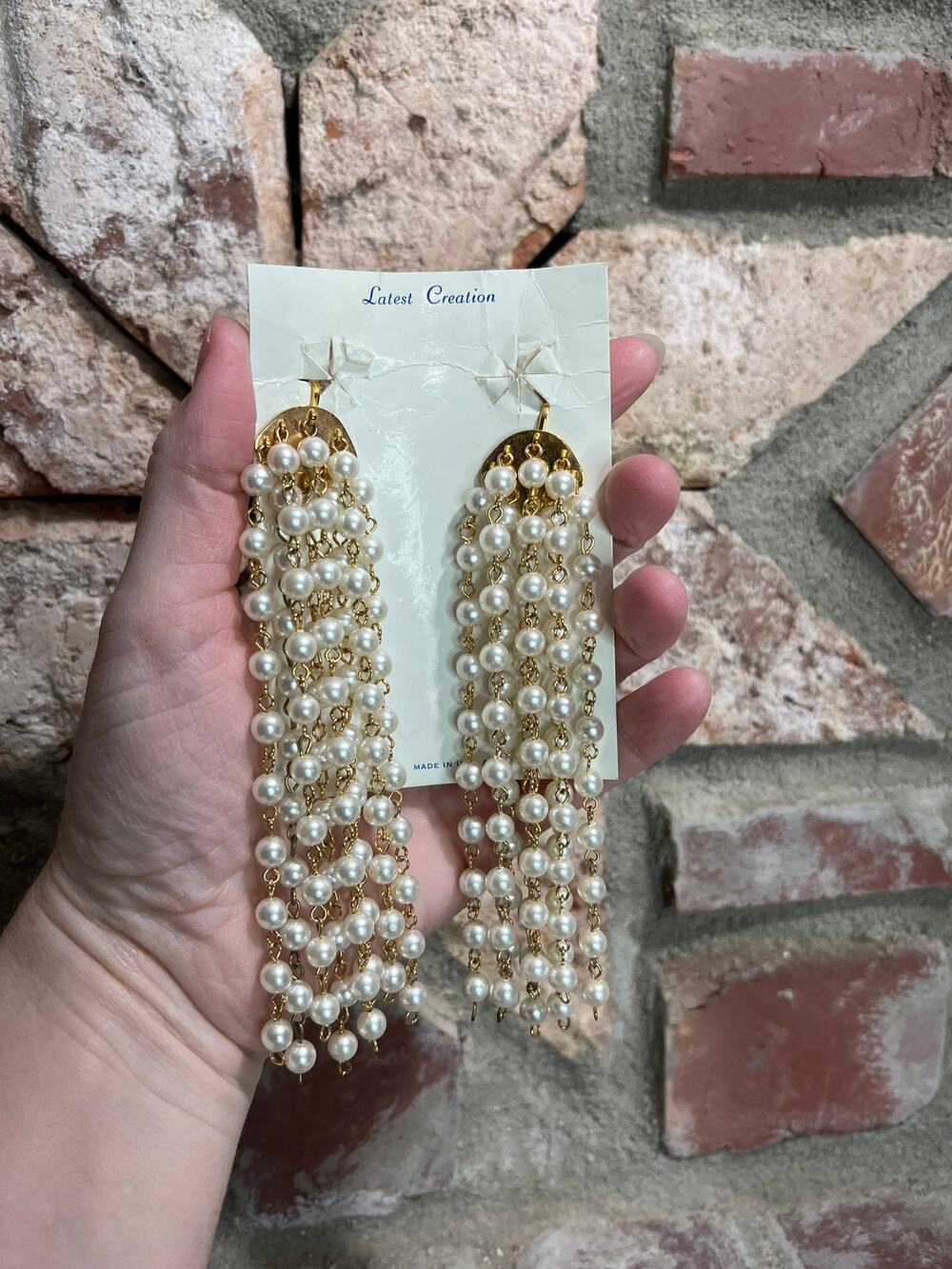 vintage faux pearl clip-on waterfall strand earrings